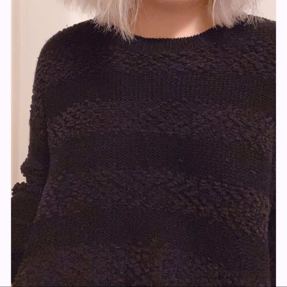 Cozy Black Knit Sweater Striped Dual Material - Picture 2 of 7